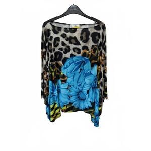 NEW JOSEPH RIBKOFF women's floral and animal print poncho in turquoise, black an